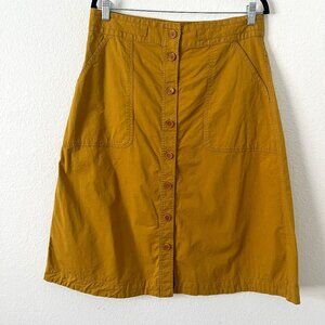 Madewell Sz 12 Utility Midi Skirt Bronzed Lichen Mustard Yellow Button Front